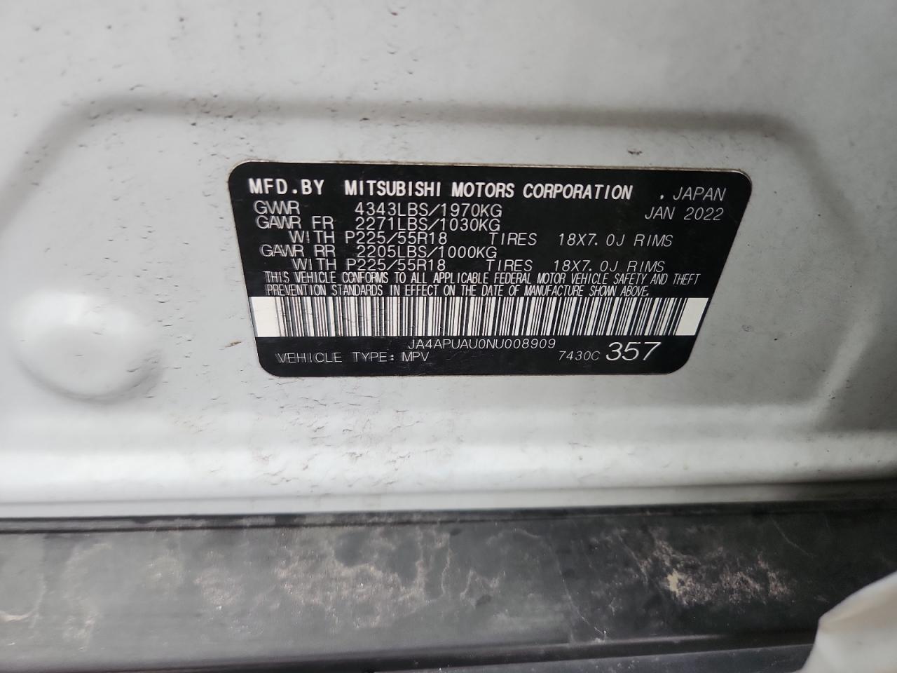 2022 Mitsubishi Outlander Sport Es VIN: JA4APUAU0NU008909 Lot: 90535675