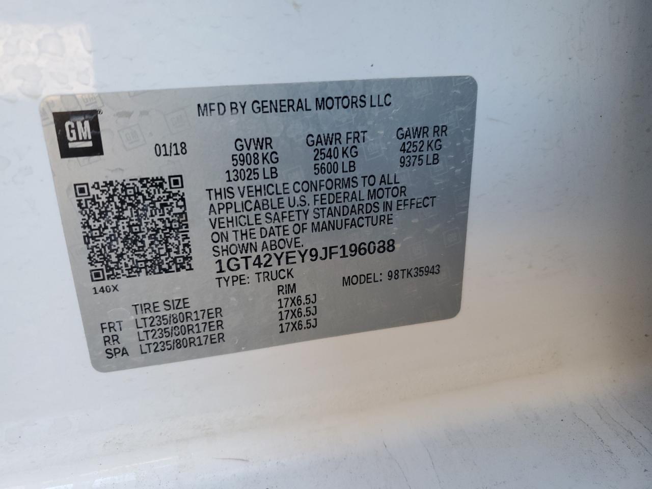 2018 GMC Sierra K3500 Denali VIN: 1GT42YEY9JF196088 Lot: 85315195