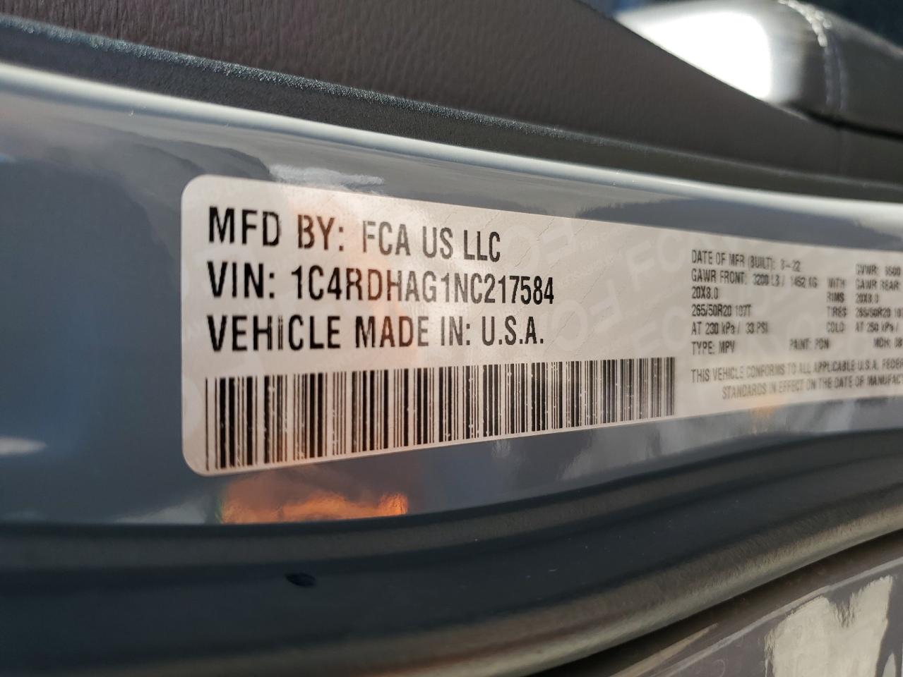 2022 Dodge Durango Sxt VIN: 1C4RDHAG1NC217584 Lot: 81989665