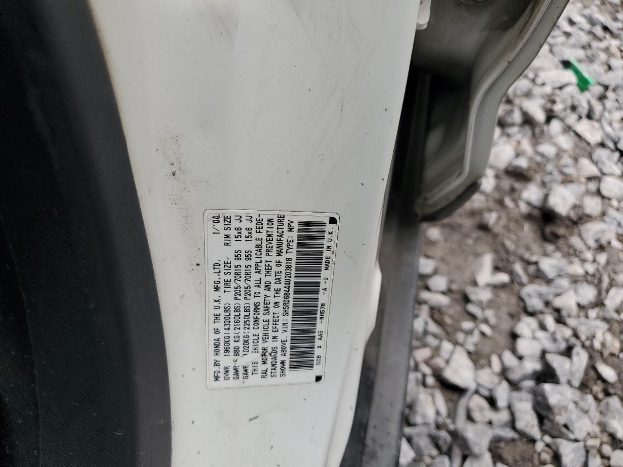 2004 Honda Cr-V Lx VIN: SHSRD68444U203818 Lot: 85697575