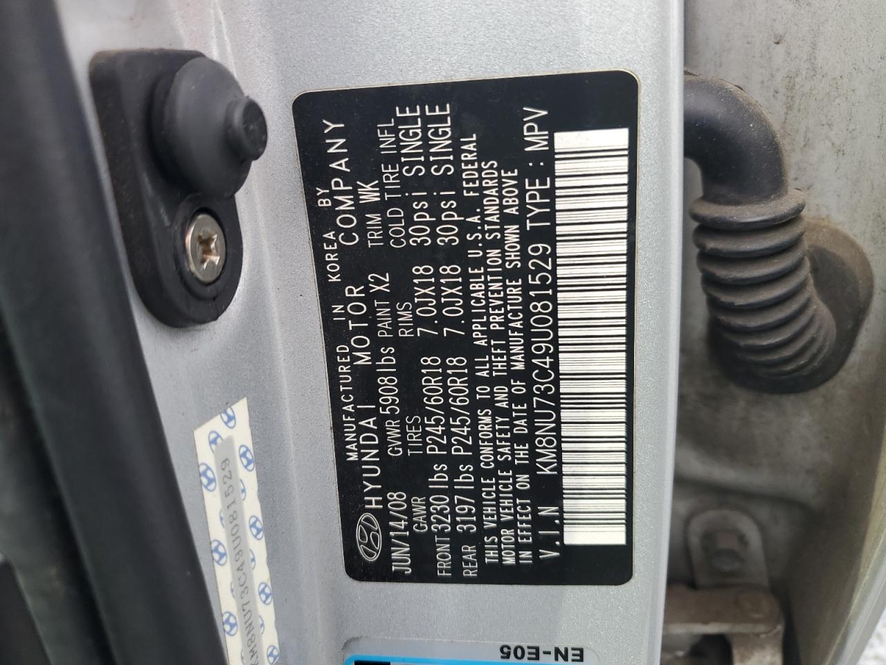 2009 Hyundai Veracruz Gls VIN: KM8NU73C49U081529 Lot: 86187655
