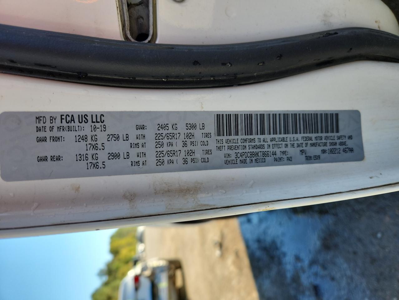 2019 Dodge Journey Se VIN: 3C4PDCBB0KT866144 Lot: 91061285