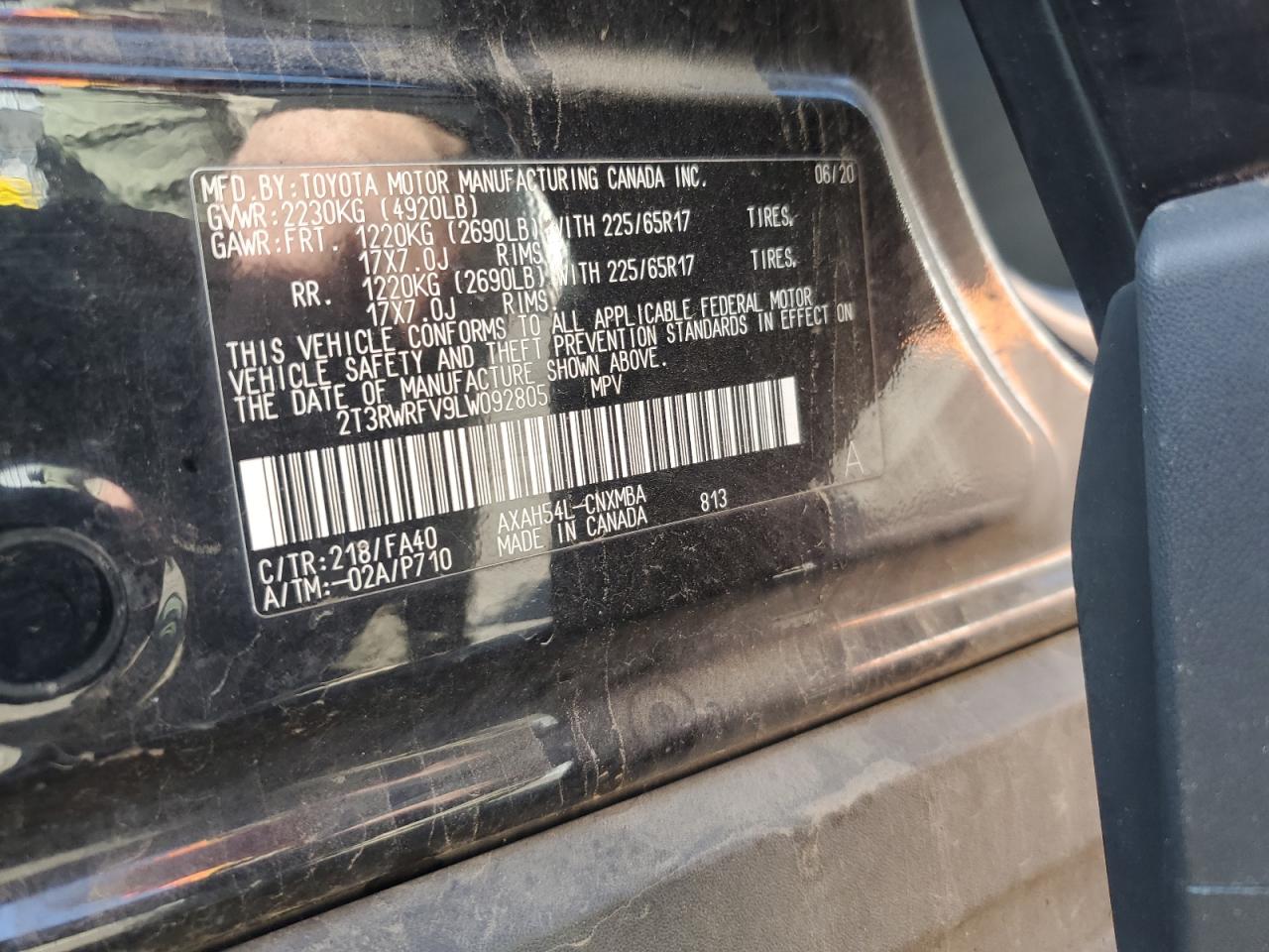 2020 Toyota Rav4 Xle VIN: 2T3RWRFV9LW092805 Lot: 85175475