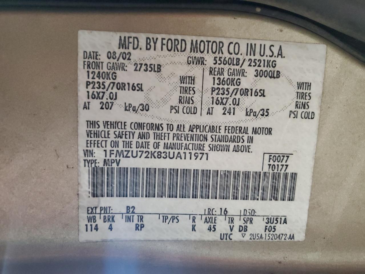 2003 Ford Explorer Xls VIN: 1FMZU72K83UA11971 Lot: 85357815