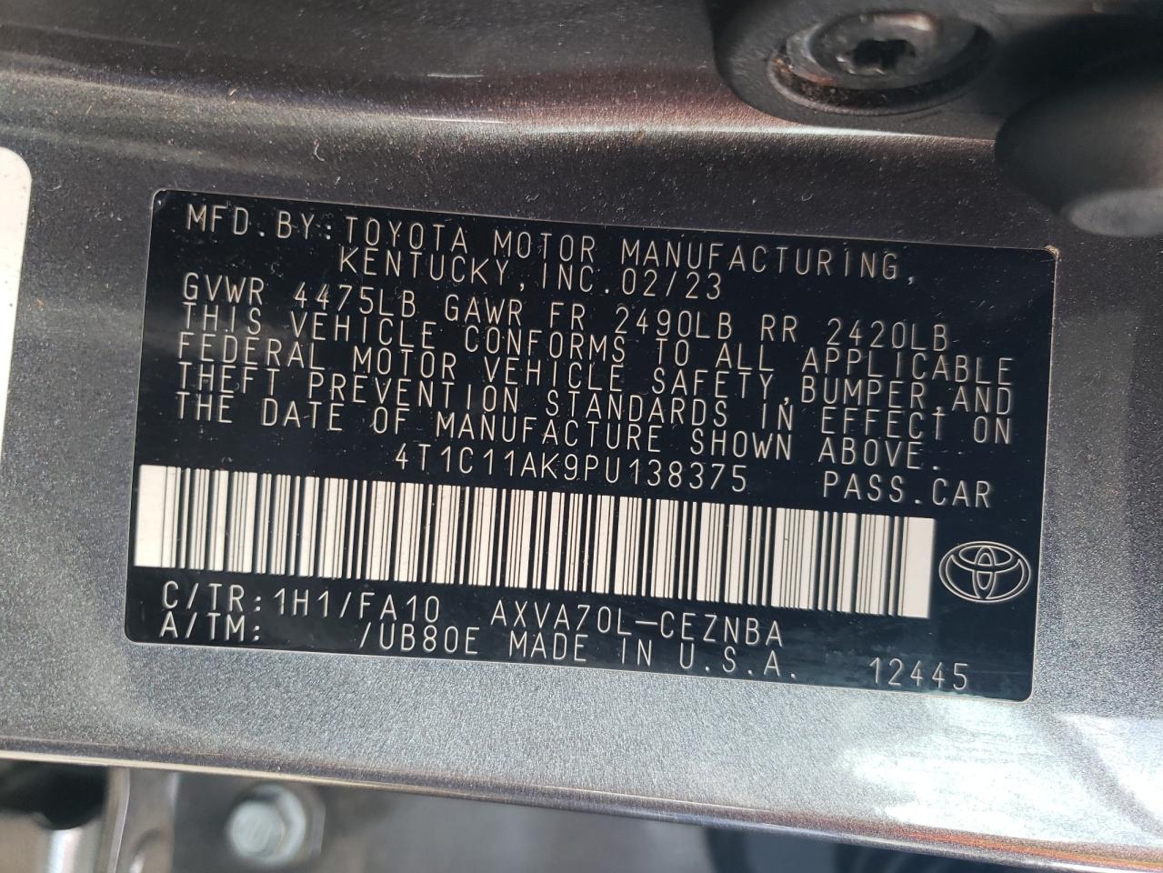 2023 Toyota Camry Le VIN: 4T1C11AK9PU138375 Lot: 81979435