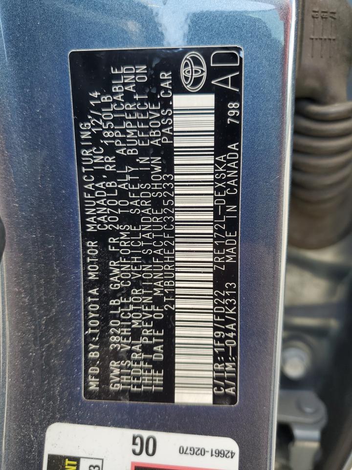 2015 Toyota Corolla L VIN: 2T1BURHE2FC325233 Lot: 82251785