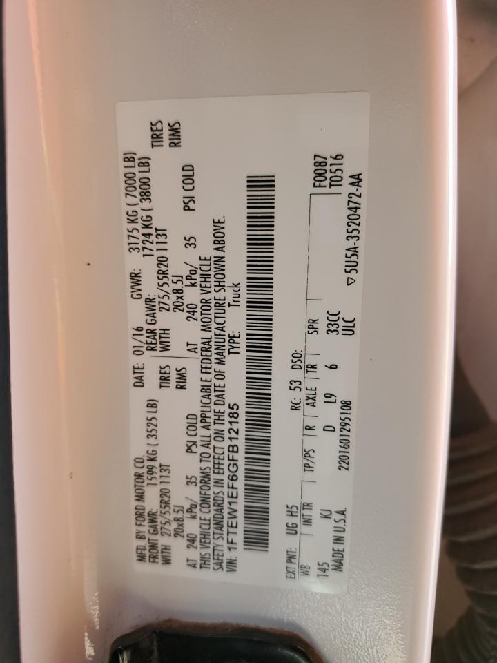 2016 Ford F150 Supercrew VIN: 1FTEW1EF6GFB12185 Lot: 86668215