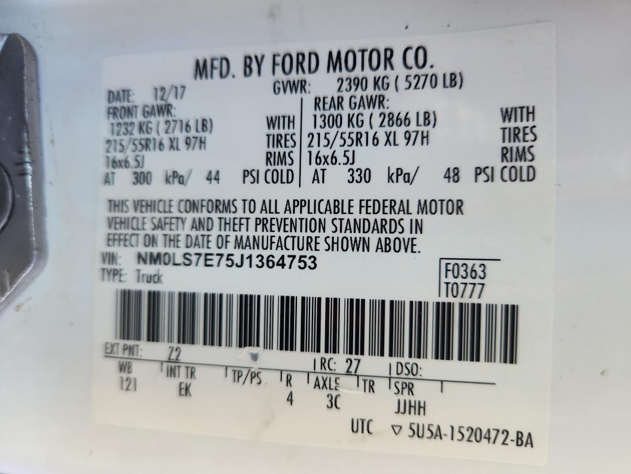 2018 Ford Transit Connect Xl VIN: NM0LS7E75J1364753 Lot: 85134995