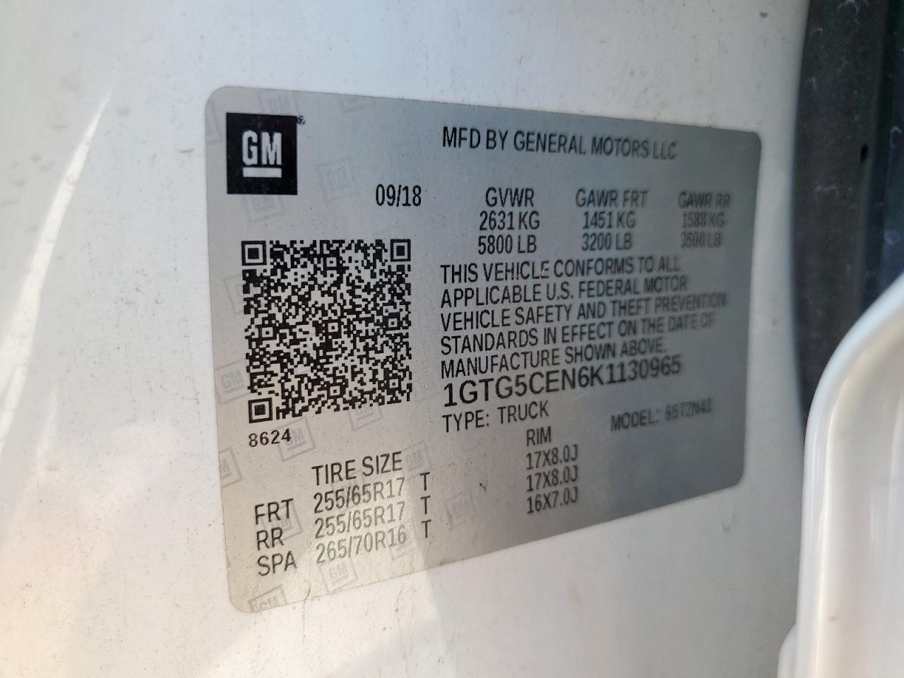 2019 GMC Canyon Sle VIN: 1GTG5CEN6K1130965 Lot: 85295385