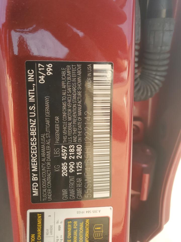 2017 Mercedes-Benz C 300 VIN: 55SWF4JB5HU222142 Lot: 82370795