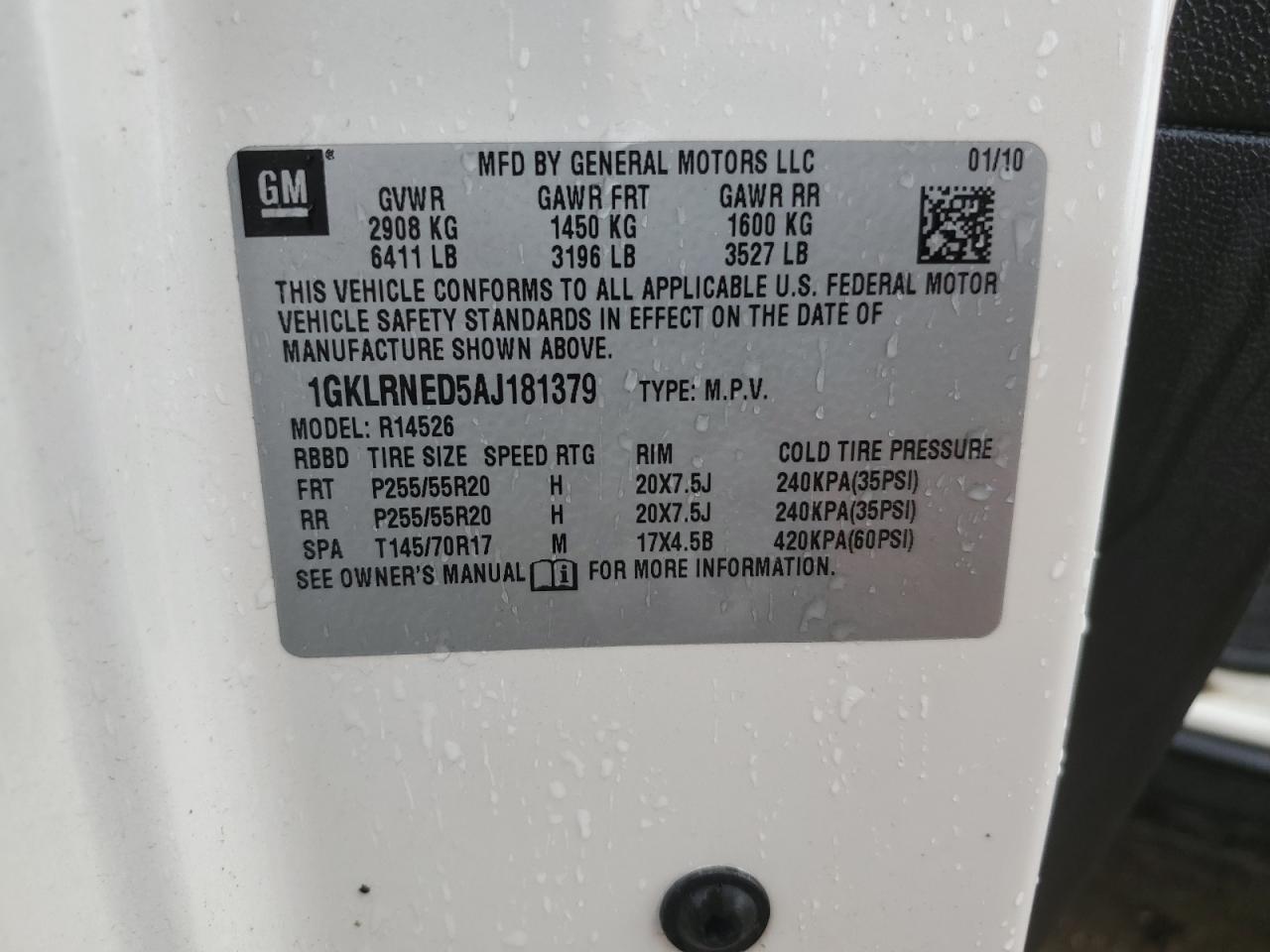 2010 GMC Acadia Slt-2 VIN: 1GKLRNED5AJ181379 Lot: 82332265