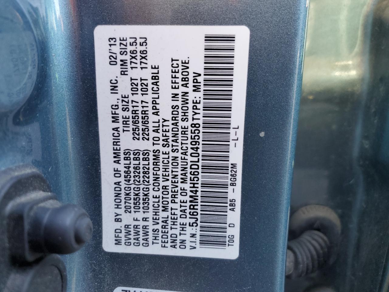 2013 Honda Cr-V Ex VIN: 5J6RM4H56DL049558 Lot: 87390535