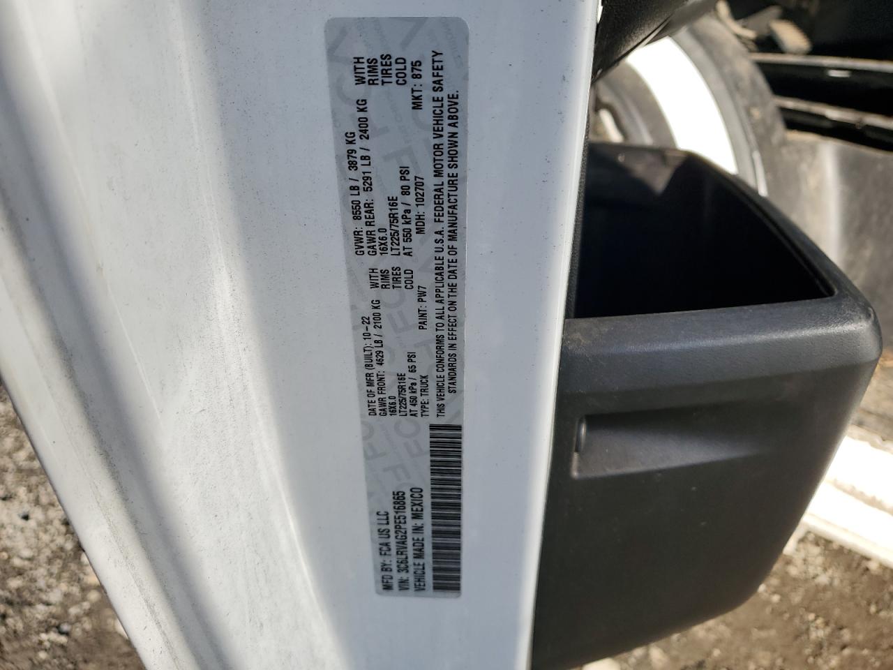 2023 Ram Promaster 1500 1500 Standard VIN: 3C6LRVAG2PE516865 Lot: 89899675