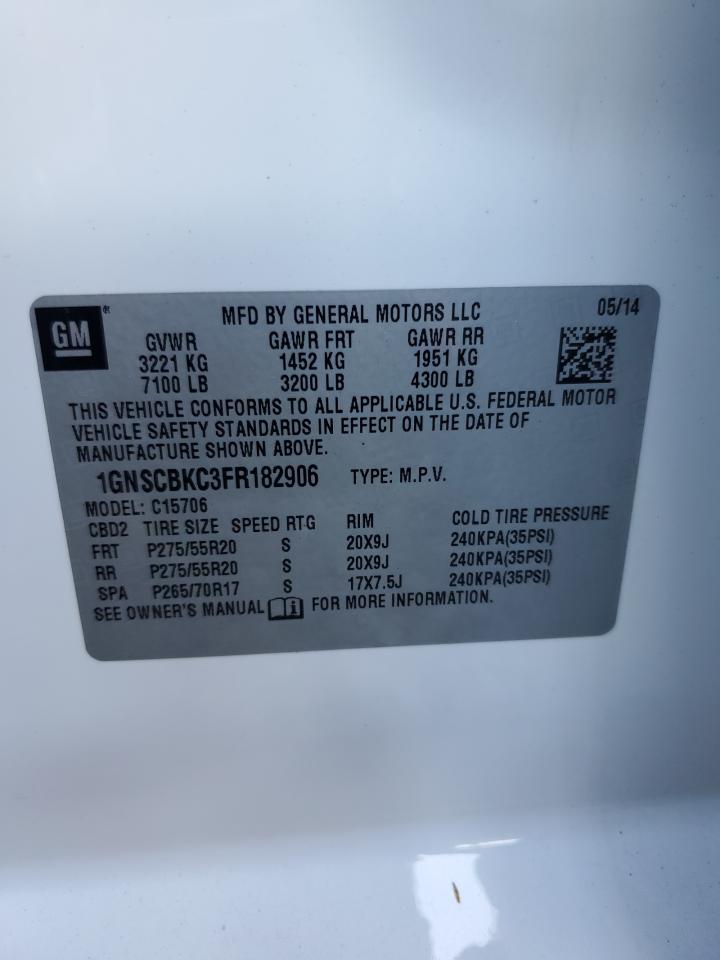 2015 Chevrolet Tahoe C1500 Lt VIN: 1GNSCBKC3FR182906 Lot: 82163125