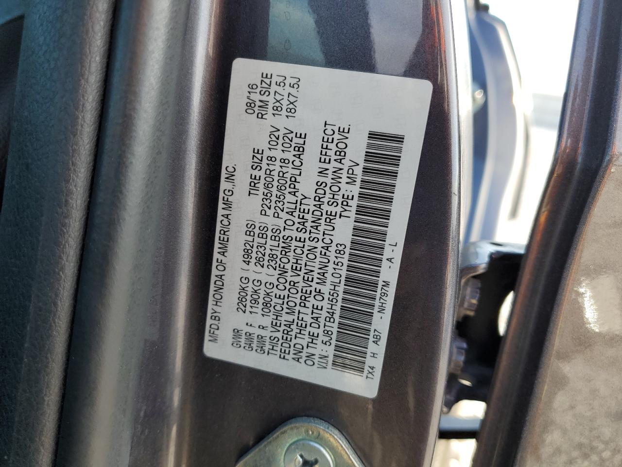 2017 Acura Rdx Technology VIN: 5J8TB4H55HL015183 Lot: 86888325