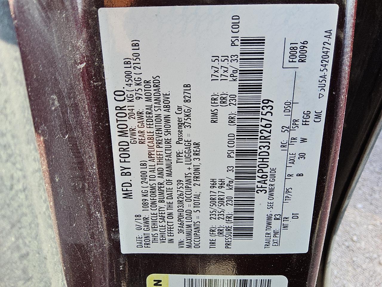 2018 Ford Fusion Se VIN: 3FA6P0HD3JR267539 Lot: 87299725