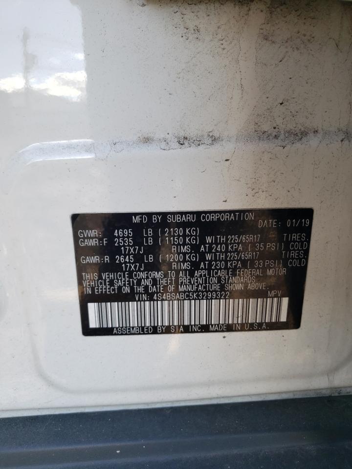 2019 Subaru Outback 2.5I VIN: 4S4BSABC5K3299322 Lot: 85125695
