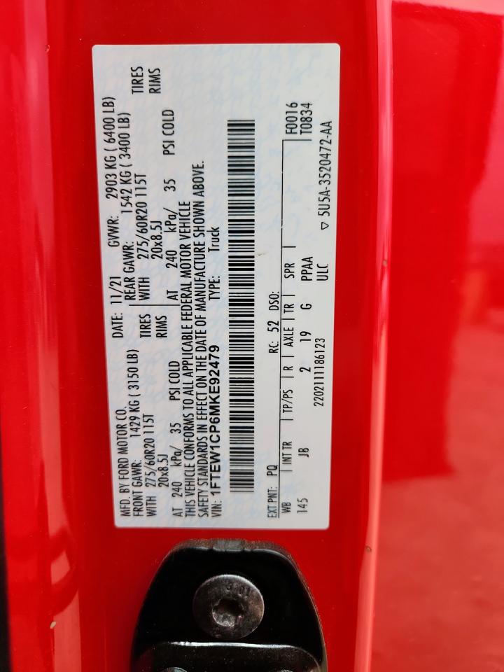 2021 Ford F150 Supercrew VIN: 1FTEW1CP6MKE92479 Lot: 82311625