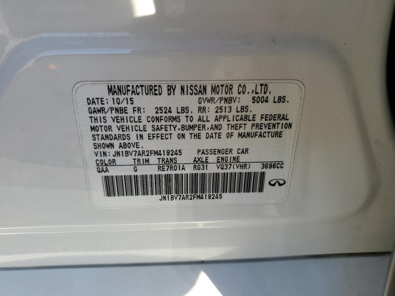 2015 Infiniti Q50 Base VIN: JN1BV7AR2FM419245 Lot: 82638075