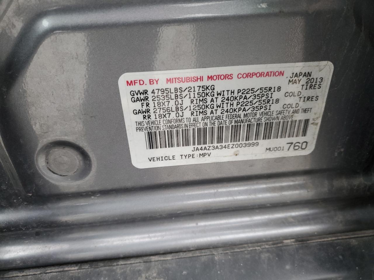 2014 Mitsubishi Outlander Se VIN: JA4AZ3A34EZ003999 Lot: 89707485