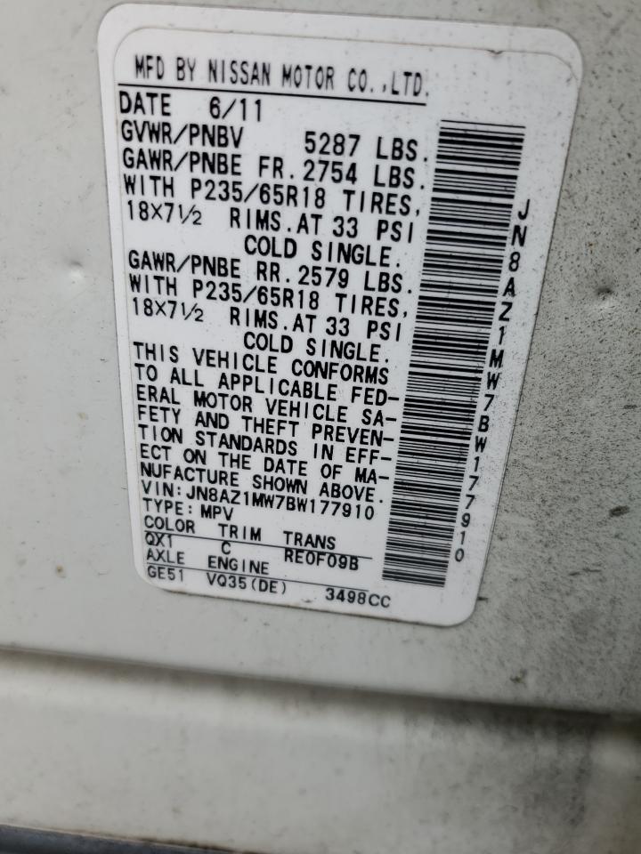 2011 Nissan Murano S VIN: JN8AZ1MW7BW177910 Lot: 86211875