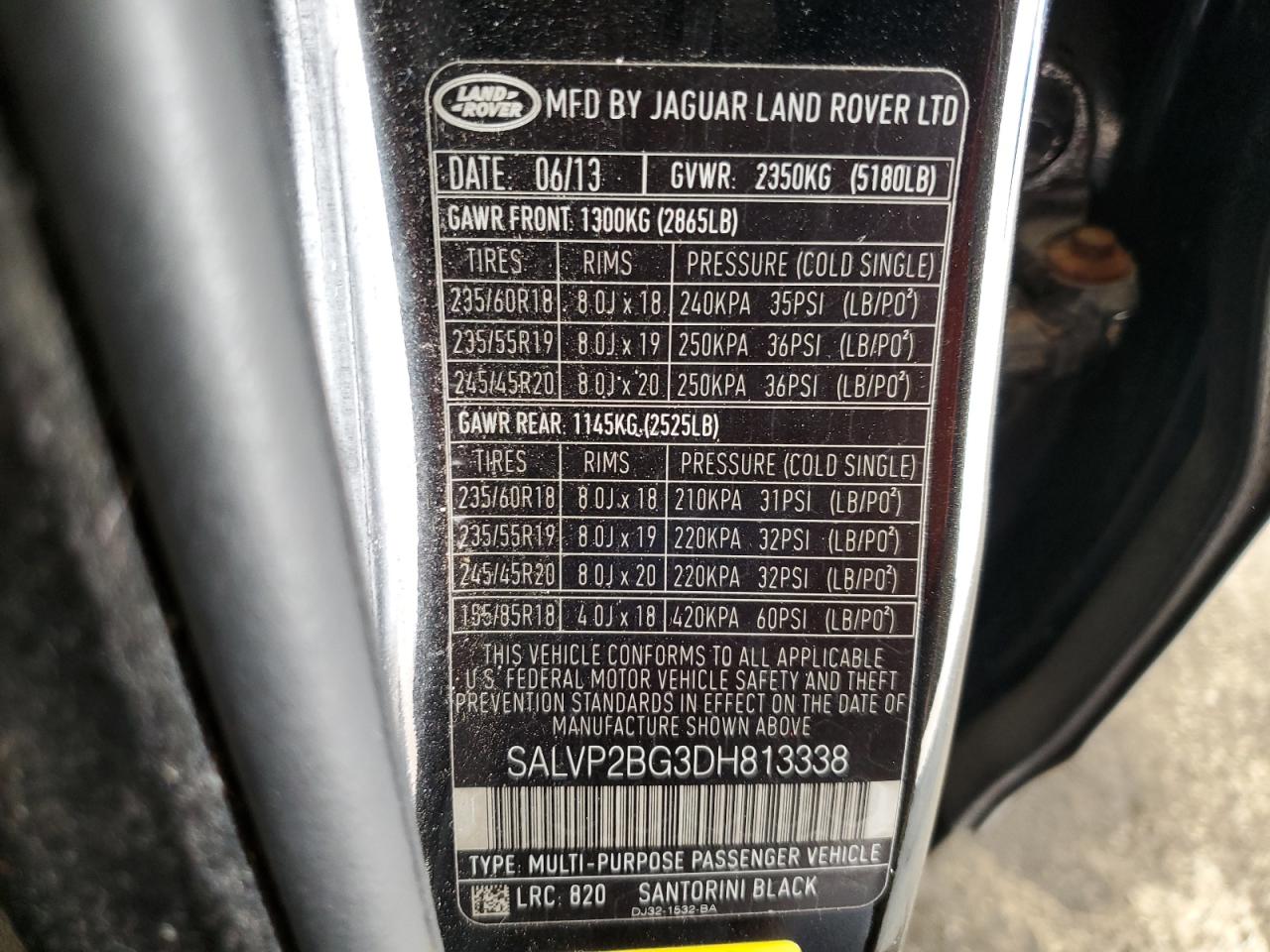 2013 Land Rover Range Rover Evoque Pure Plus VIN: SALVP2BG3DH813338 Lot: 86272855