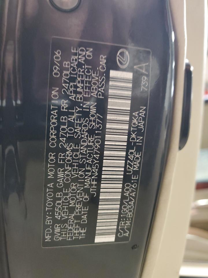 2007 Lexus Sc 430 VIN: JTHFN45Y479011377 Lot: 86429865