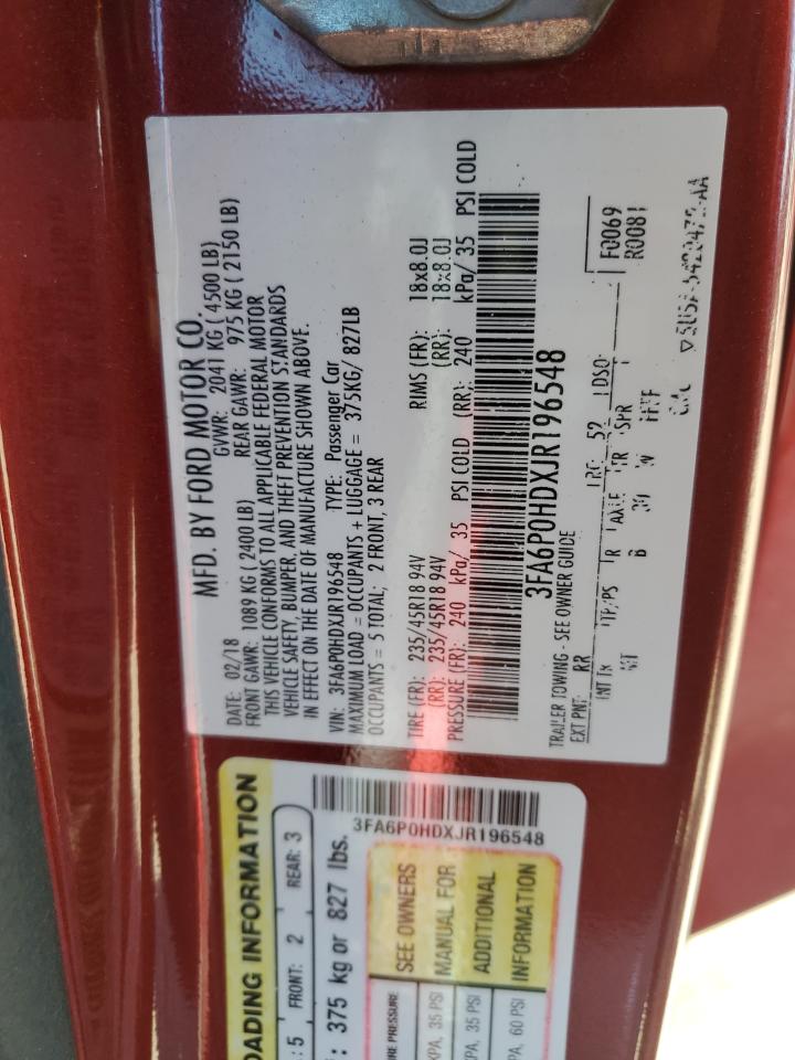 2018 Ford Fusion Se VIN: 3FA6P0HDXJR196548 Lot: 87199705