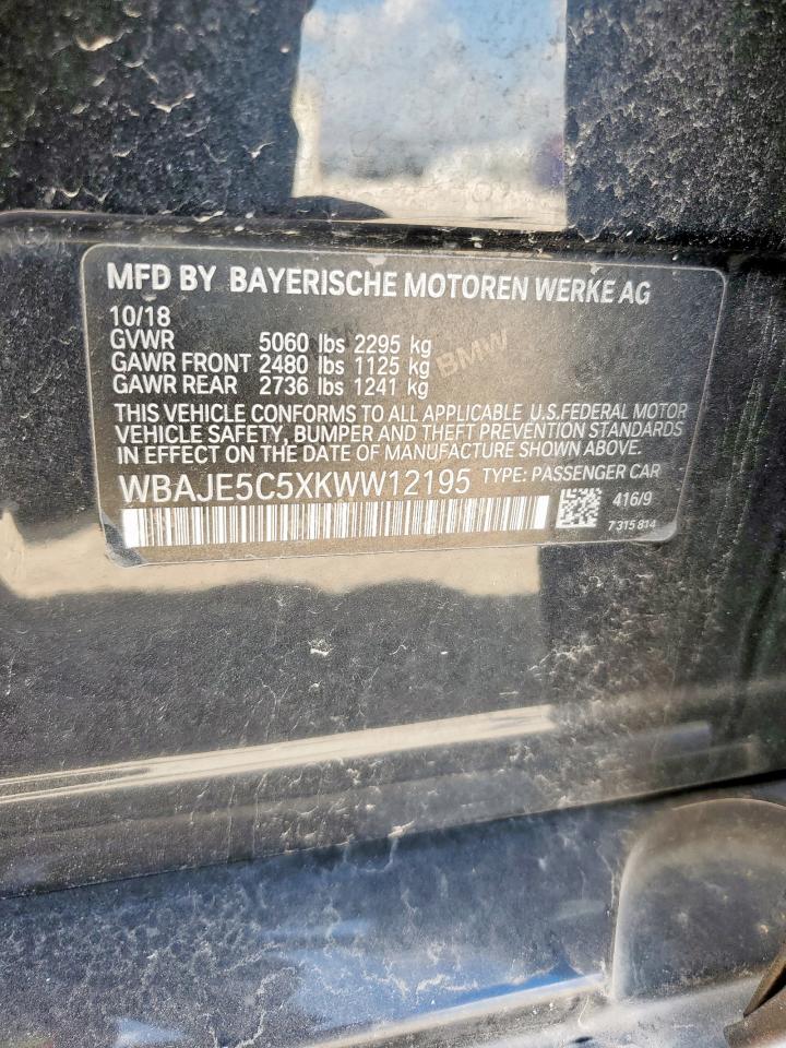 2019 BMW 540 I VIN: WBAJE5C5XKWW12195 Lot: 85494205
