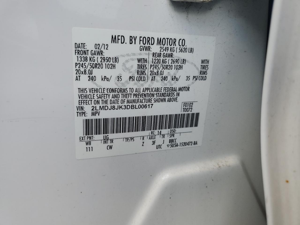 2013 Lincoln Mkx VIN: 2LMDJ8JK3DBL00617 Lot: 89739145