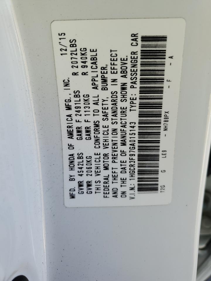 2016 Honda Accord Touring VIN: 1HGCR3F97GA015143 Lot: 85750405