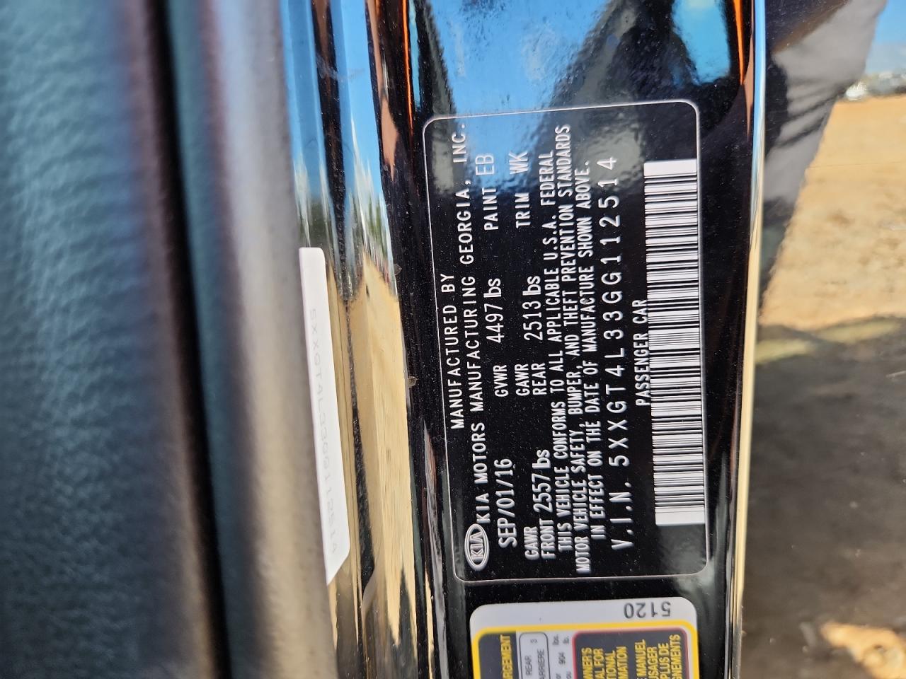 2016 Kia Optima Lx VIN: 5XXGT4L33GG112514 Lot: 84217545