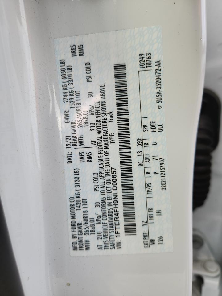 2022 Ford Ranger Xl VIN: 1FTER4FH9NLD00657 Lot: 86223485