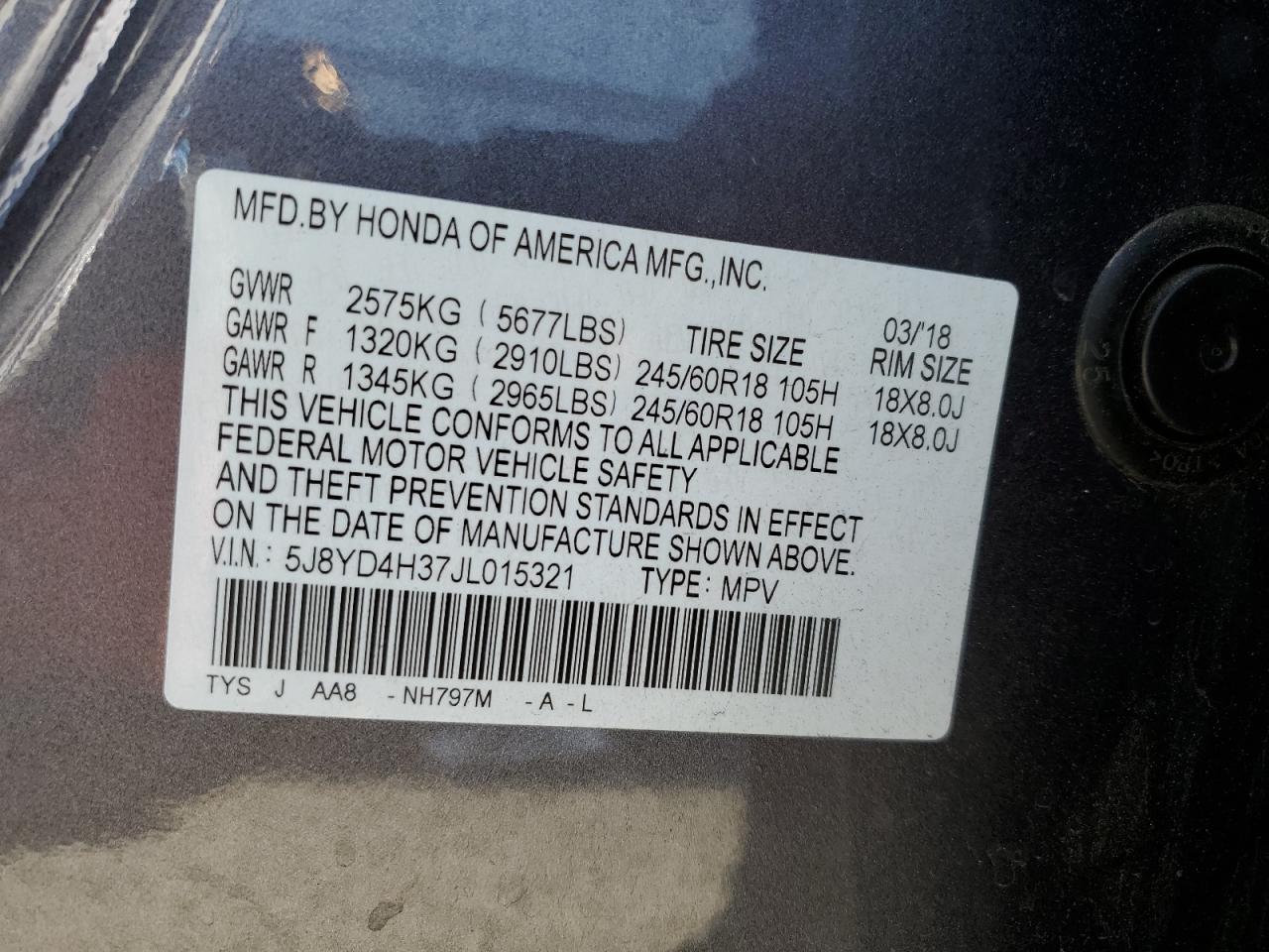 2018 Acura Mdx VIN: 5J8YD4H37JL015321 Lot: 82271445