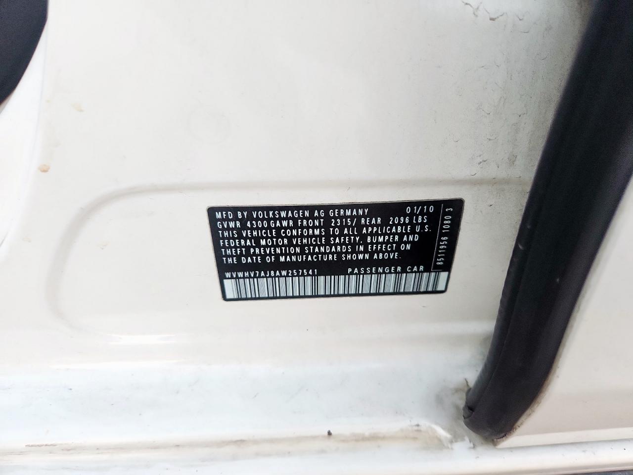 2010 Volkswagen Gti VIN: WVWHV7AJ8AW257541 Lot: 85278695