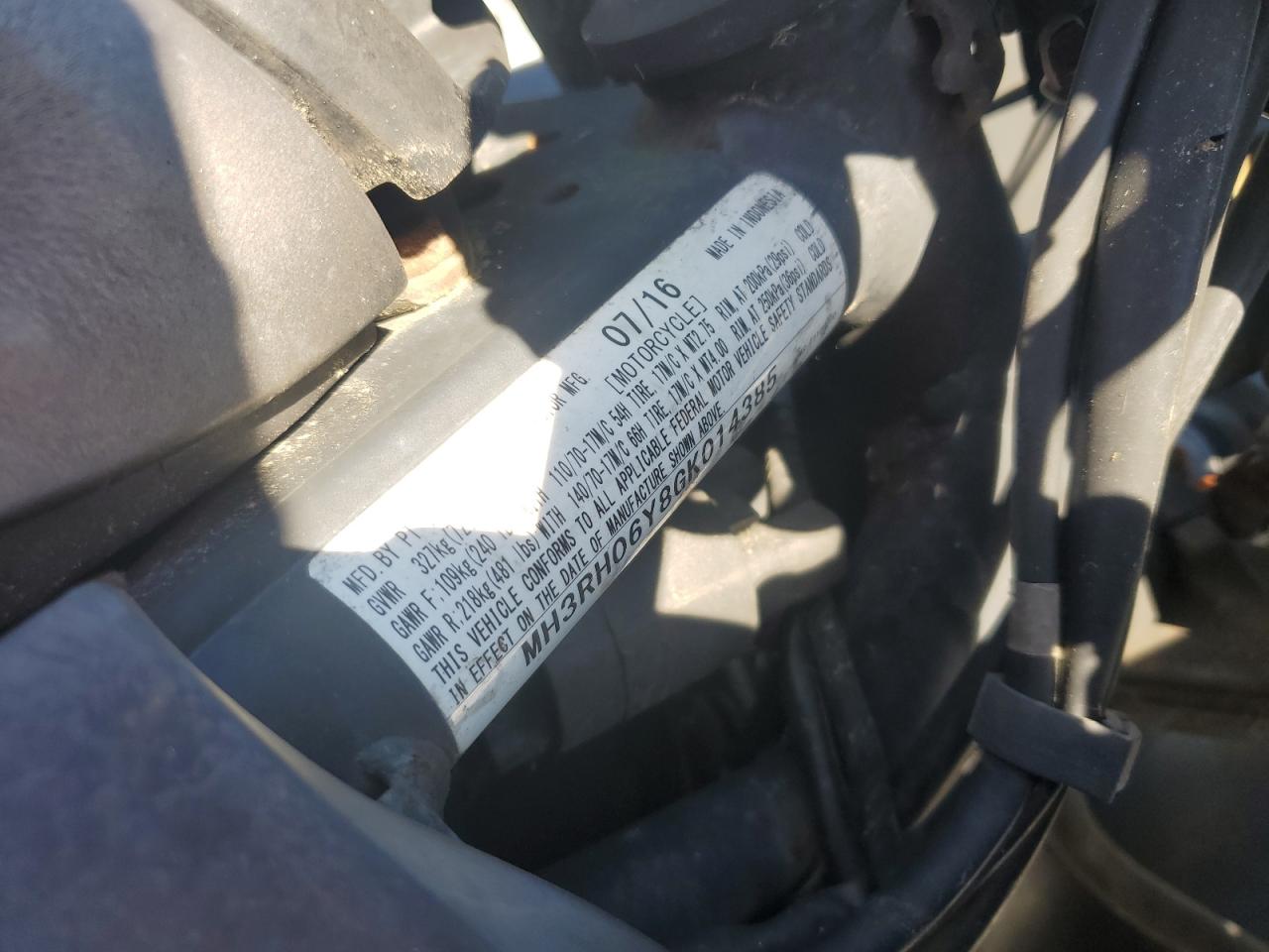 2016 Yamaha Yzfr3 VIN: MH3RH06Y8GK014385 Lot: 84918165