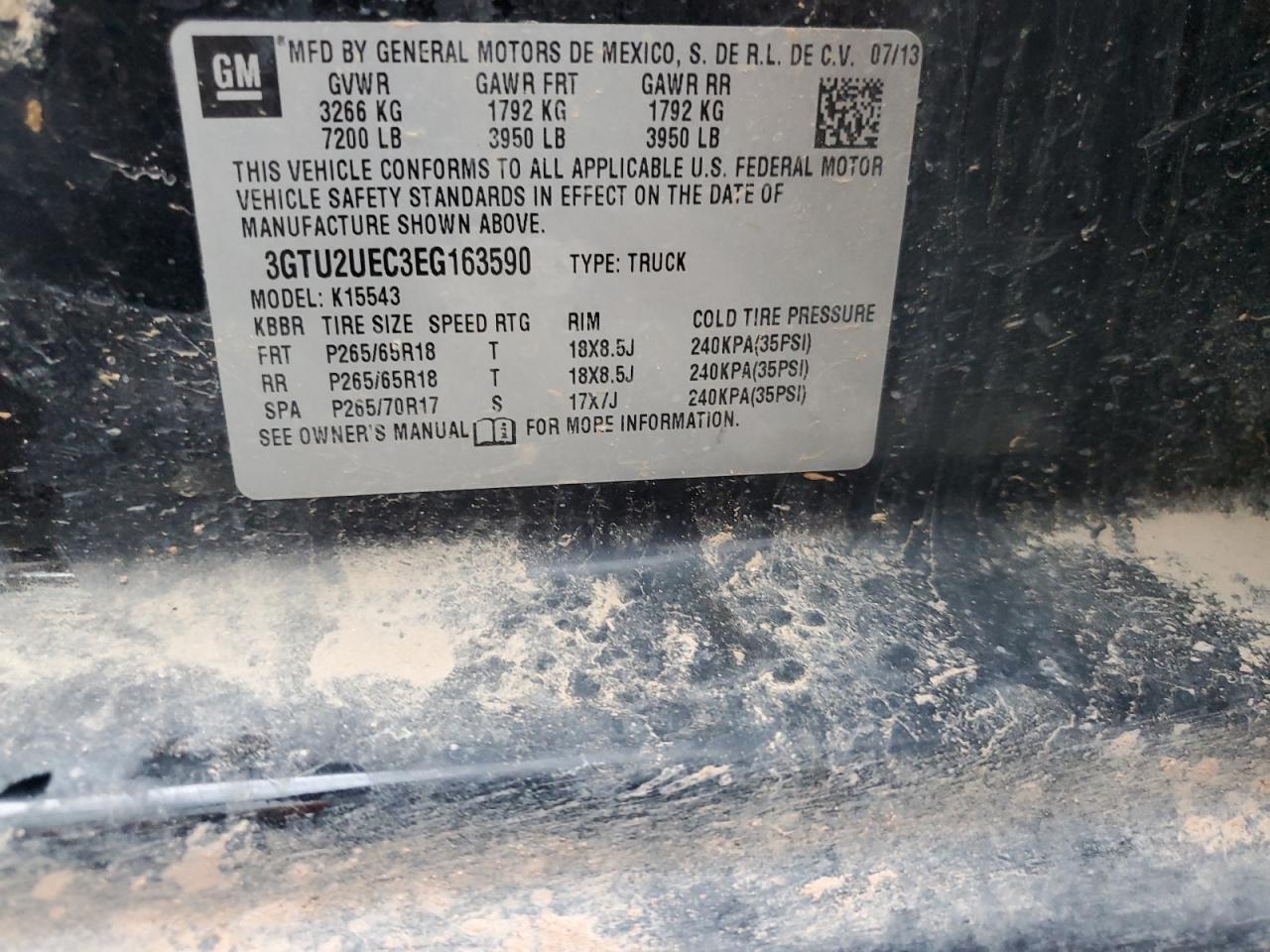 2014 GMC Sierra K1500 Sle VIN: 3GTU2UEC3EG163590 Lot: 85546845