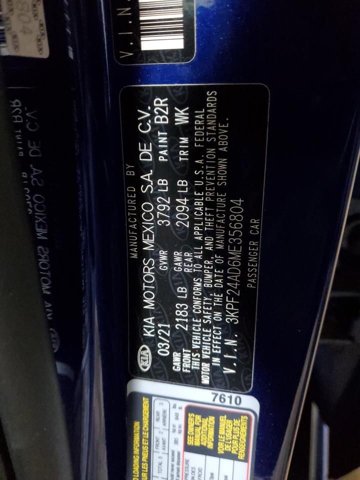 2021 Kia Forte Fe VIN: 3KPF24AD6ME356804 Lot: 89622435