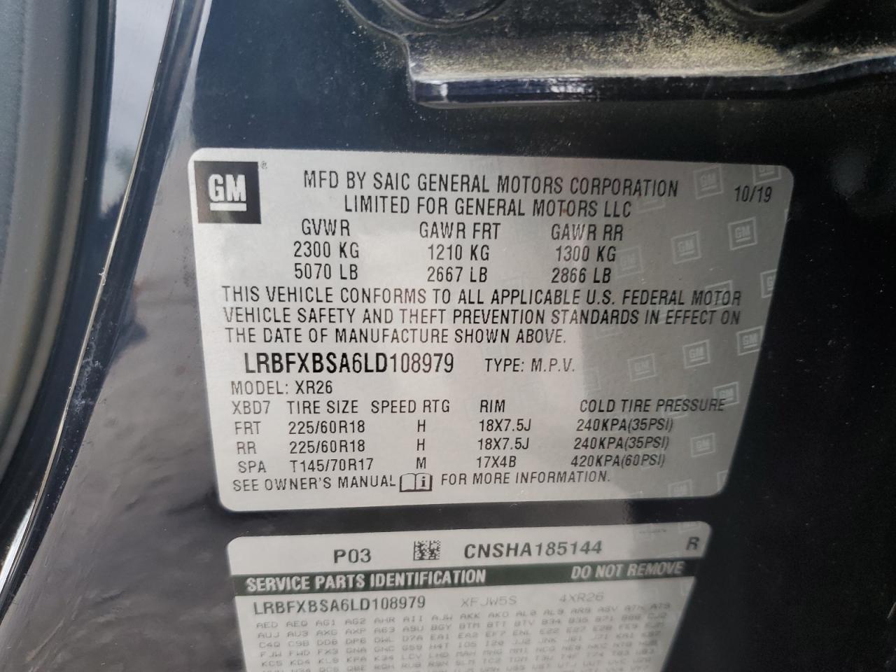 2020 Buick Envision Preferred VIN: LRBFXBSA6LD108979 Lot: 85756235