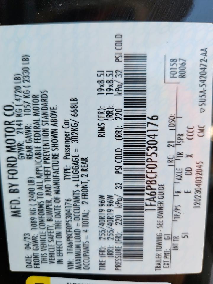 2023 Ford Mustang Gt VIN: 1FA6P8CF0P5304176 Lot: 84286465