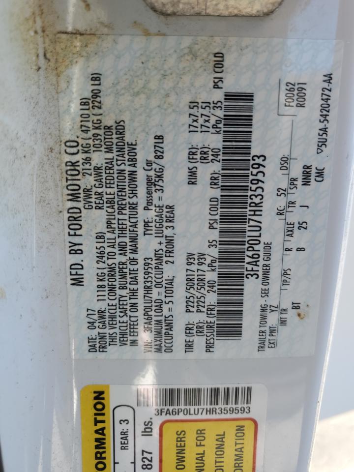 2017 Ford Fusion Se Hybrid VIN: 3FA6P0LU7HR359593 Lot: 86051065