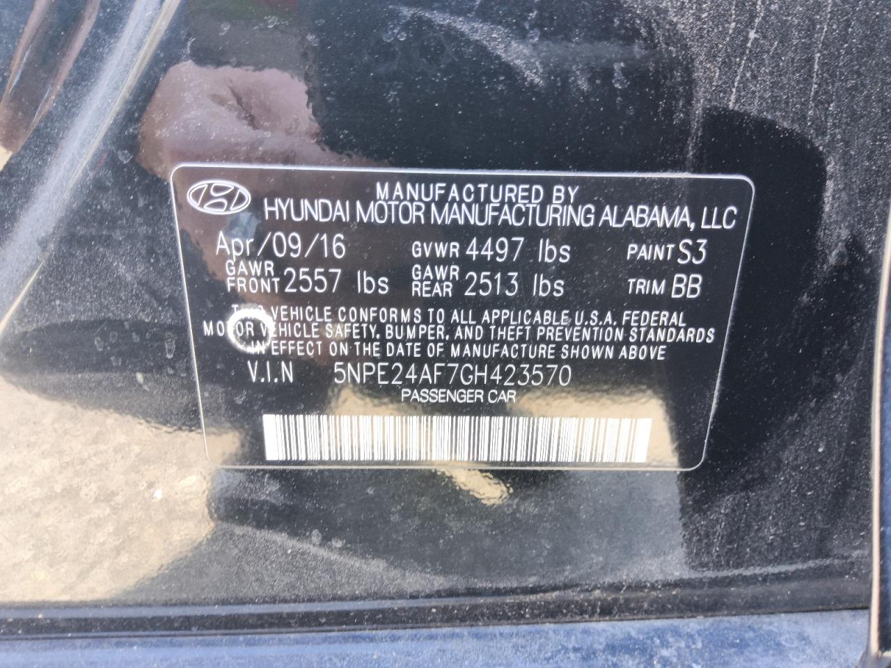 2016 Hyundai Sonata Se VIN: 5NPE24AF7GH423570 Lot: 89907345