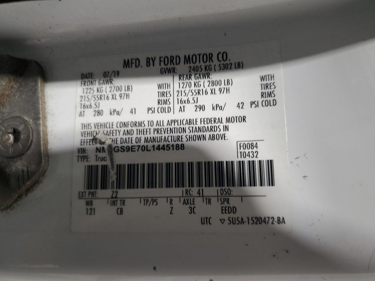 2020 Ford Transit Connect Xl VIN: NM0GS9E70L1445188 Lot: 84179545