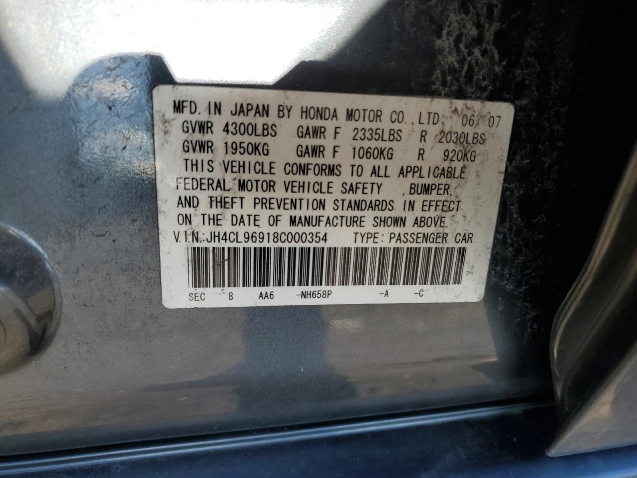 2008 Acura Tsx VIN: JH4CL96918C000354 Lot: 90089985