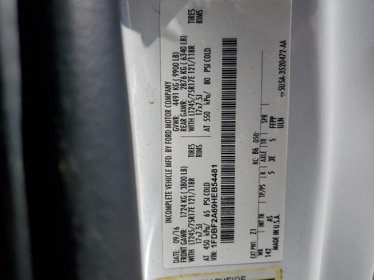 2017 Ford F250 Super Duty VIN: 1FDBF2A69HEB54481 Lot: 84765125