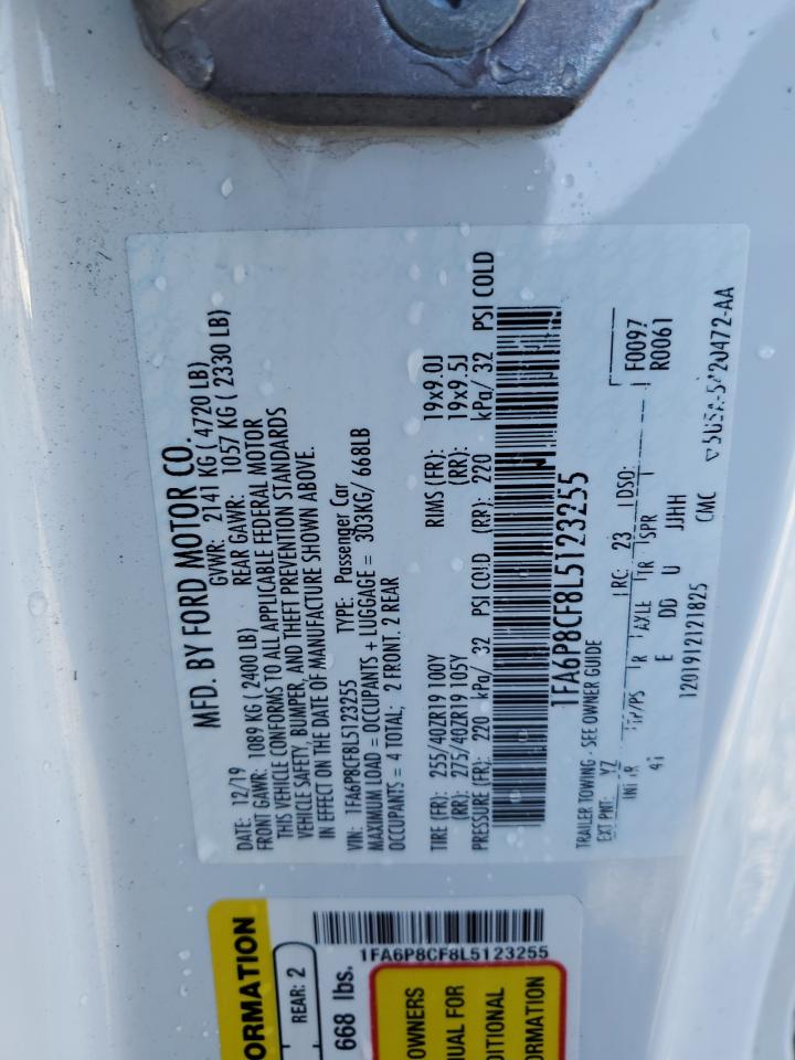 2020 Ford Mustang Gt VIN: 1FA6P8CF8L5123255 Lot: 90491315