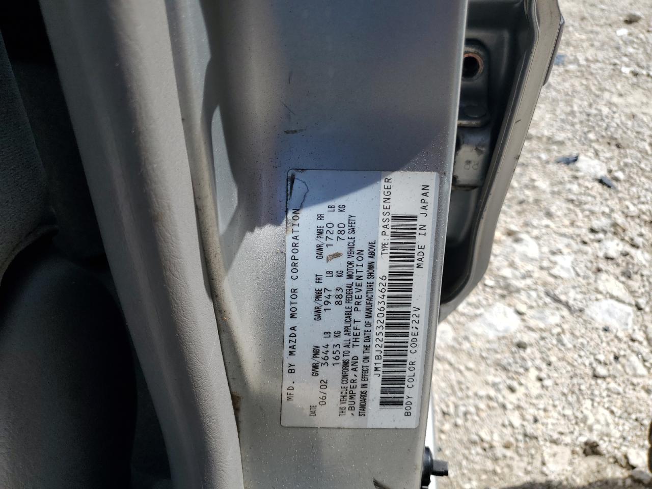 2002 Mazda Protege Dx VIN: JM1BJ225320634626 Lot: 84905245