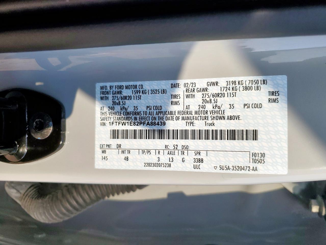 2023 Ford F150 Supercrew VIN: 1FTFW1E82PFA88439 Lot: 81804575