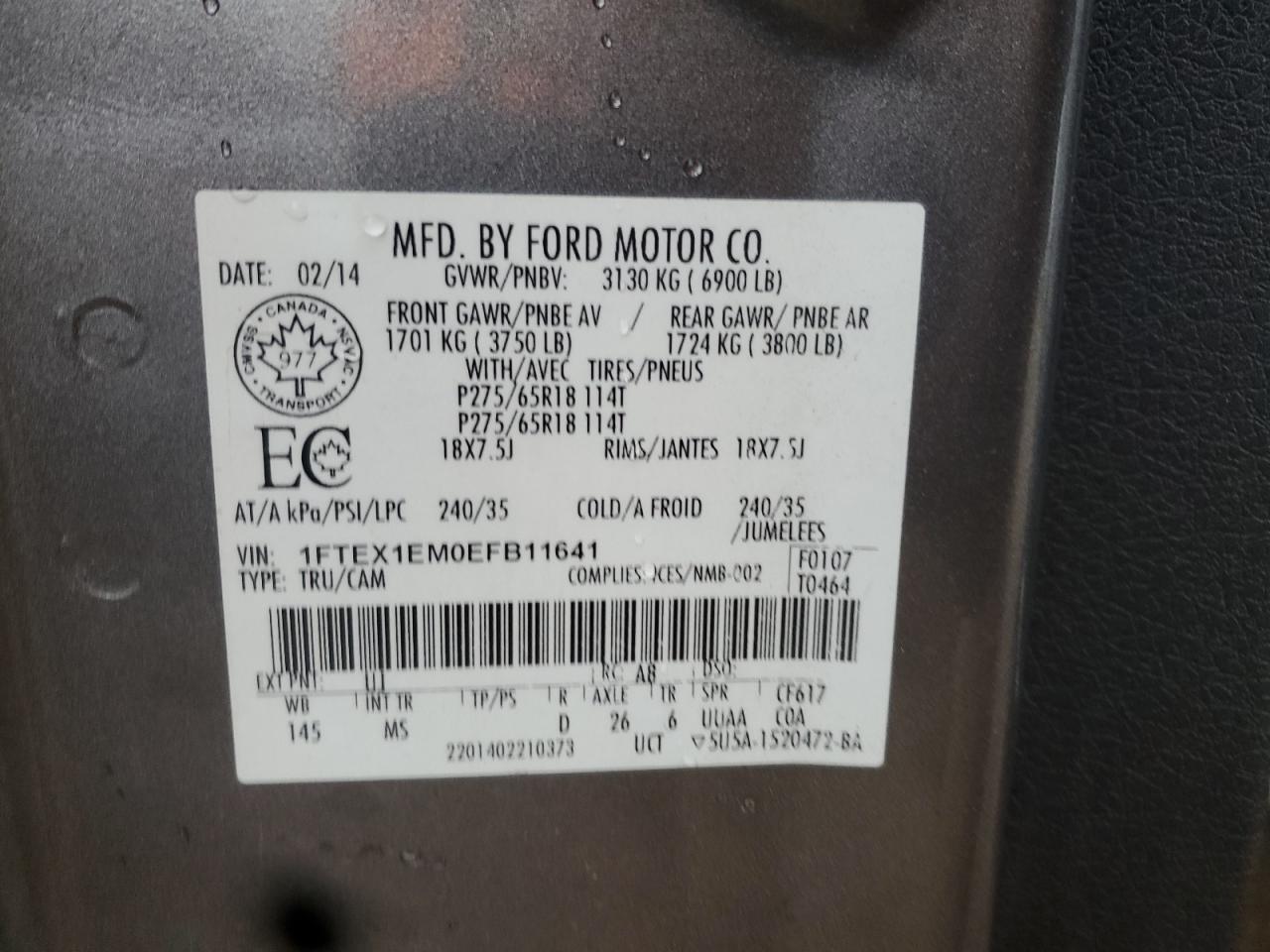 2014 Ford F150 Super Cab VIN: 1FTEX1EM0EFB11641 Lot: 86528815