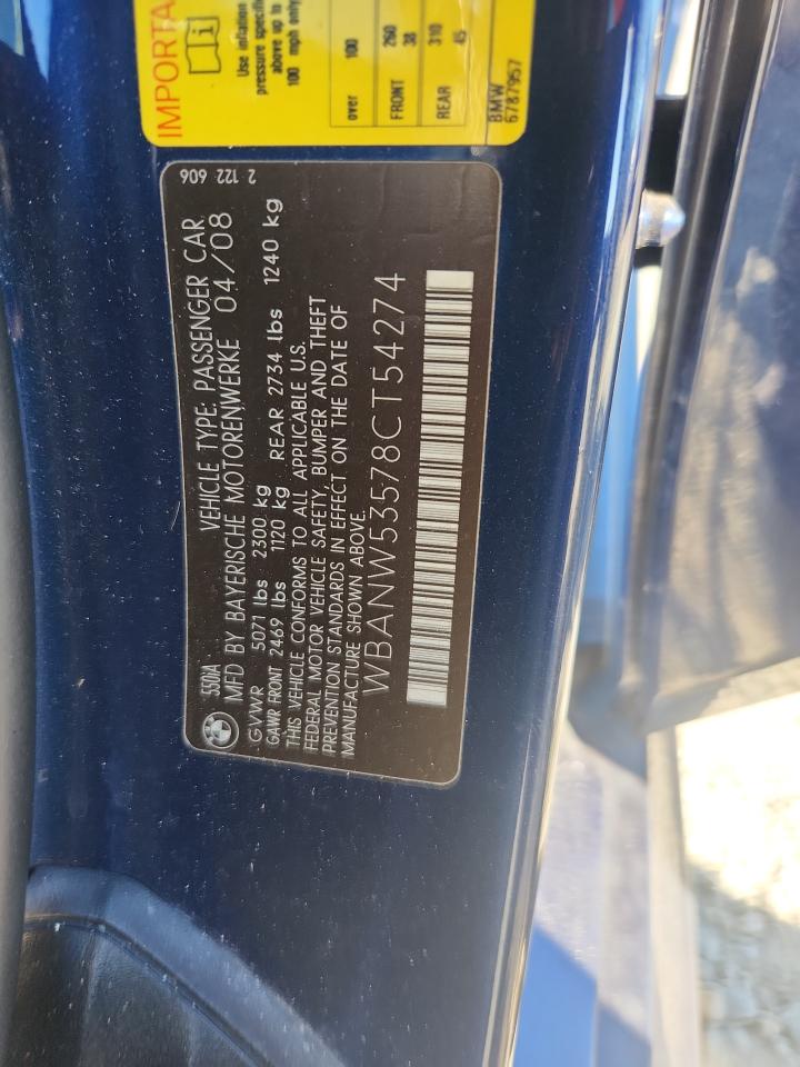 2008 BMW 550 I VIN: WBANW53578CT54274 Lot: 82470835